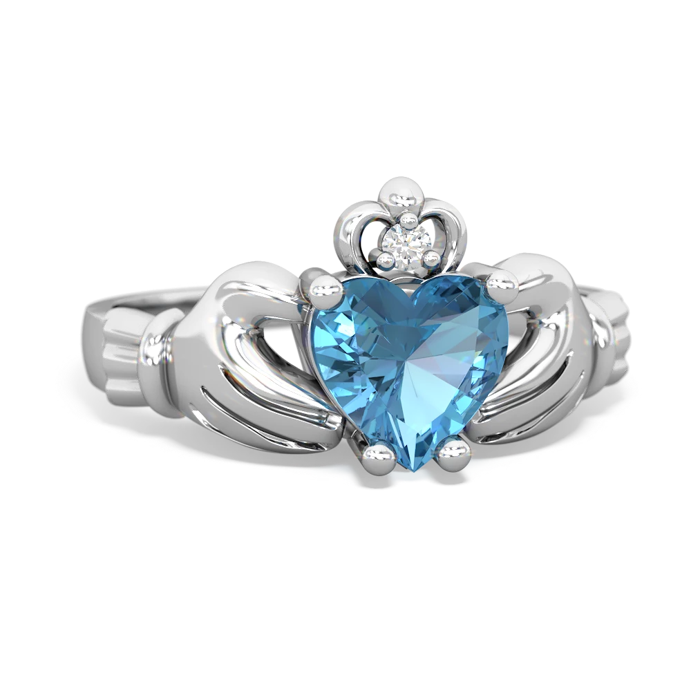 Blue Topaz Claddagh Diamond Crown 14K White Gold ring R2372