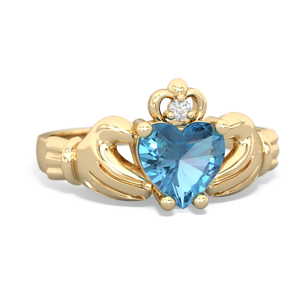 Blue Topaz Claddagh Diamond Crown 14K Yellow Gold ring R2372