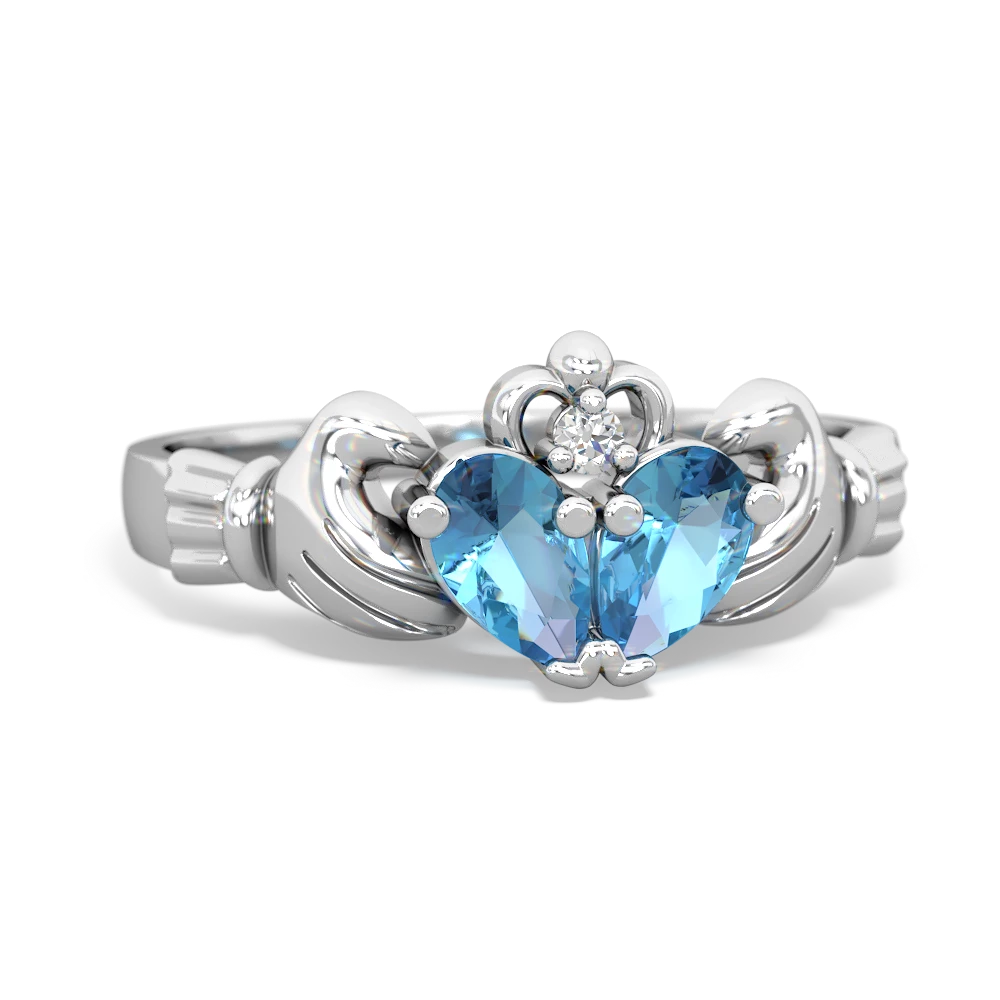 Blue Topaz 'Our Heart' Claddagh 14K White Gold ring R2388