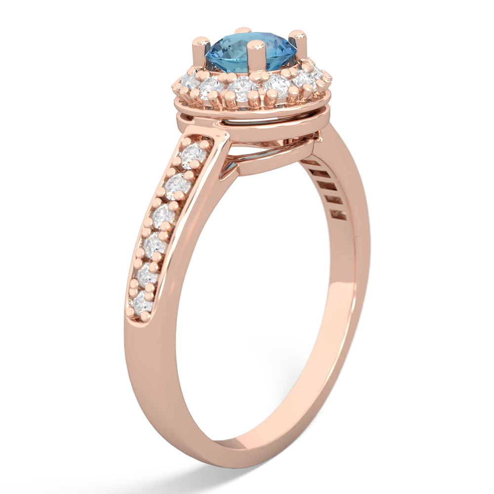 Blue Topaz Diamond Halo 14K Rose Gold ring R5370