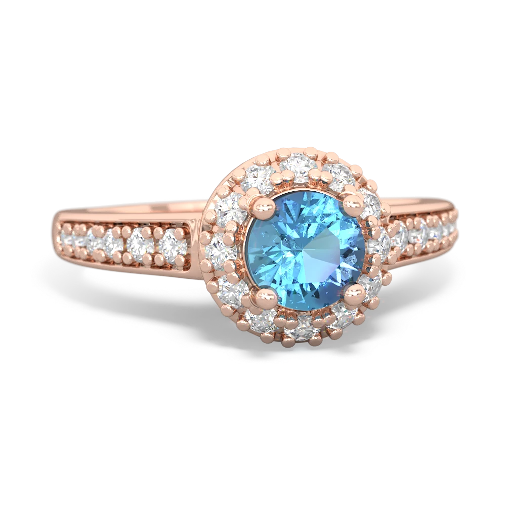Blue Topaz Diamond Halo 14K Rose Gold ring R5370