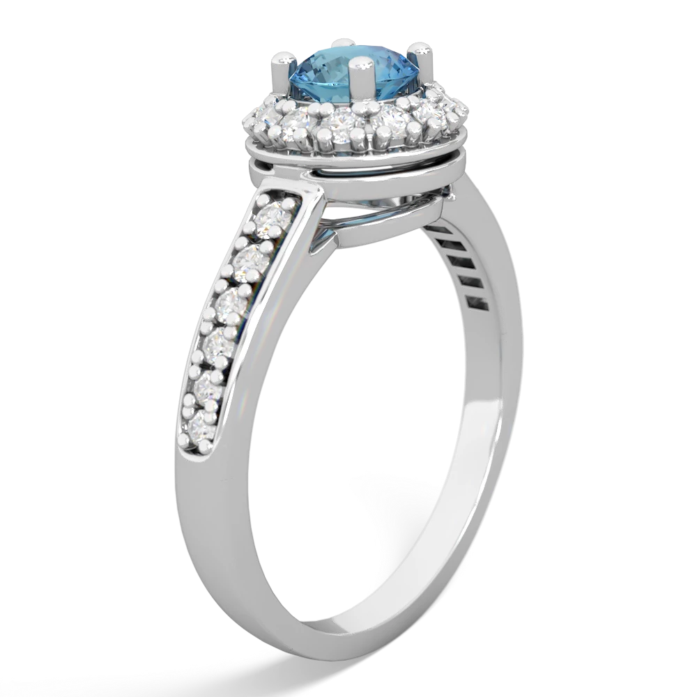 Blue Topaz Diamond Halo 14K White Gold ring R5370