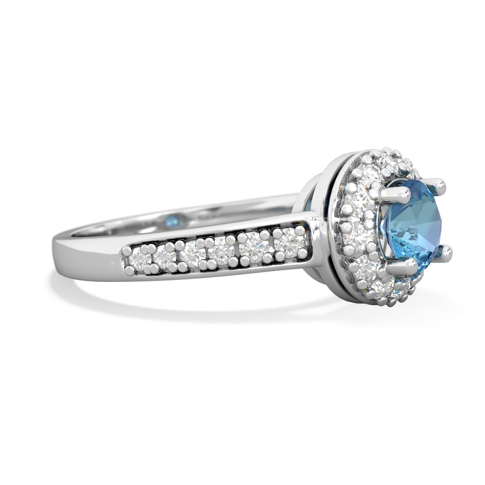 Blue Topaz Diamond Halo 14K White Gold ring R5370