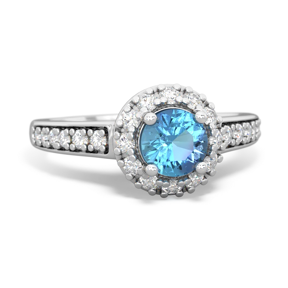 Blue Topaz Diamond Halo 14K White Gold ring R5370