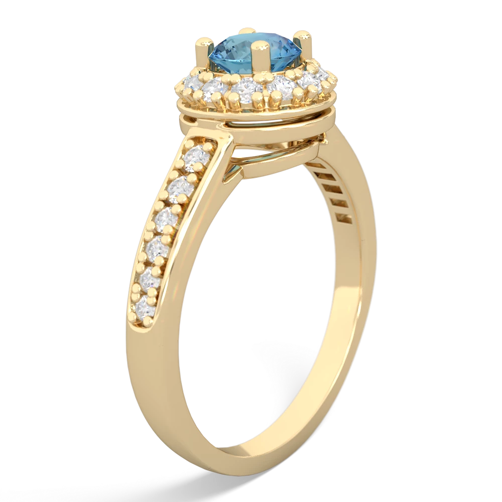 Blue Topaz Diamond Halo 14K Yellow Gold ring R5370