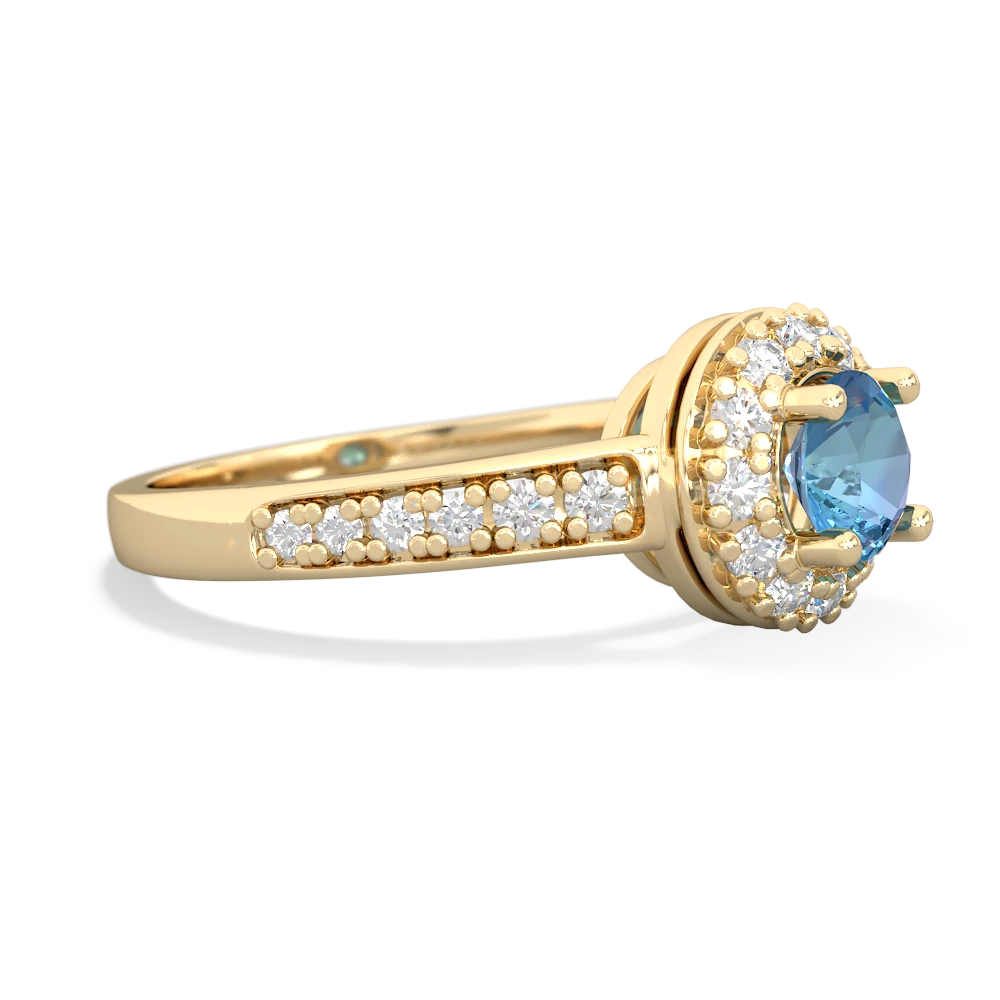 Blue Topaz Diamond Halo 14K Yellow Gold ring R5370