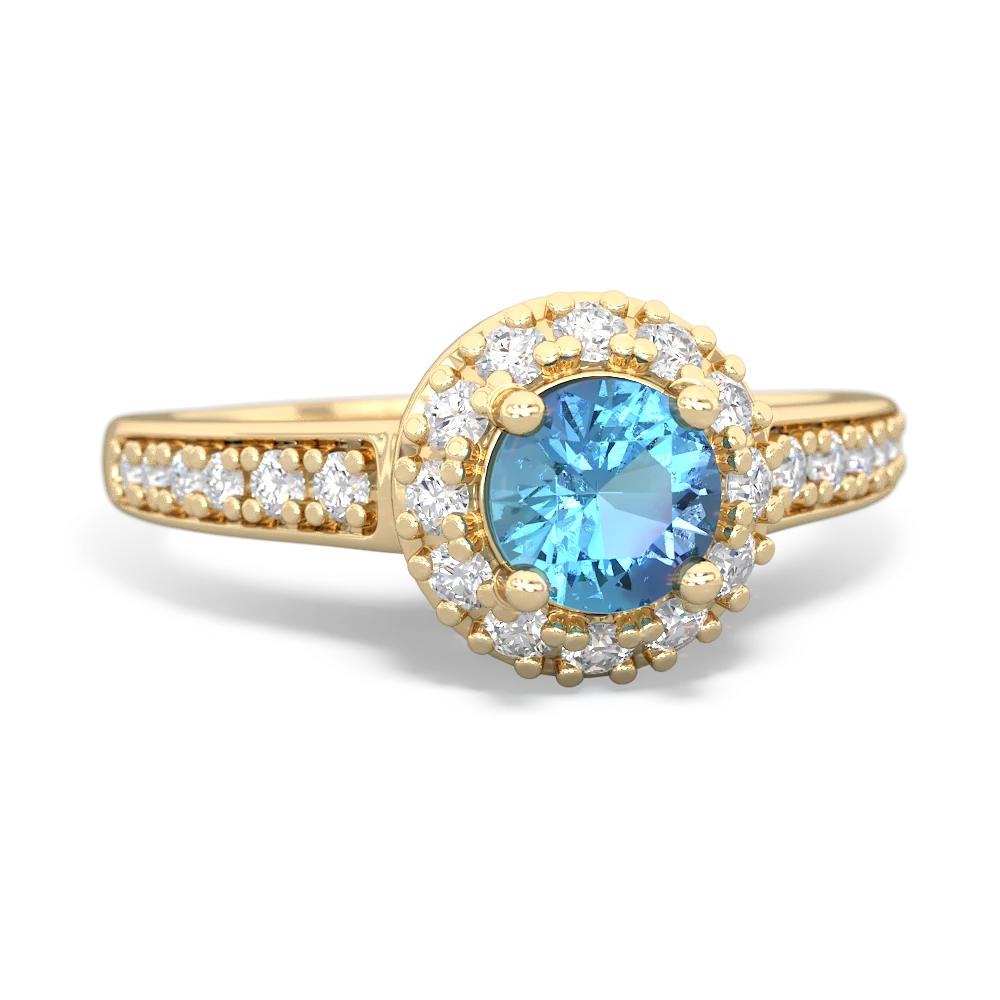 Blue Topaz Diamond Halo 14K Yellow Gold ring R5370