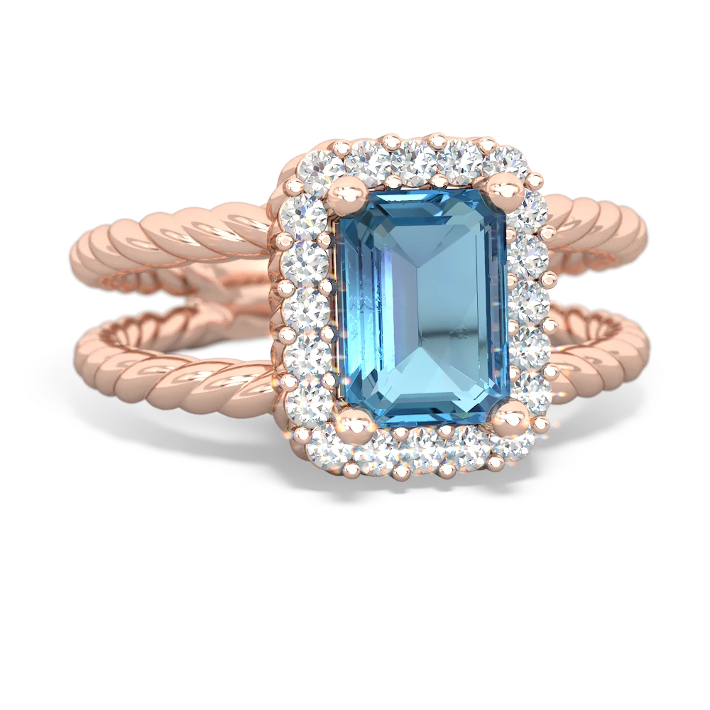 Blue Topaz Rope Split Band 14K Rose Gold ring R2628