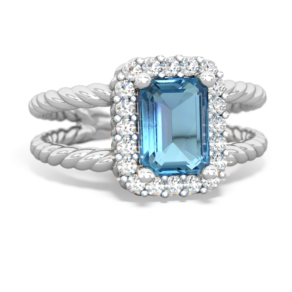 Blue Topaz Rope Split Band 14K White Gold ring R2628