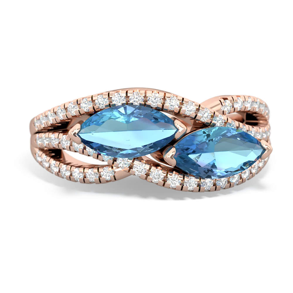 Blue Topaz Diamond Rivers 14K Rose Gold ring R3070