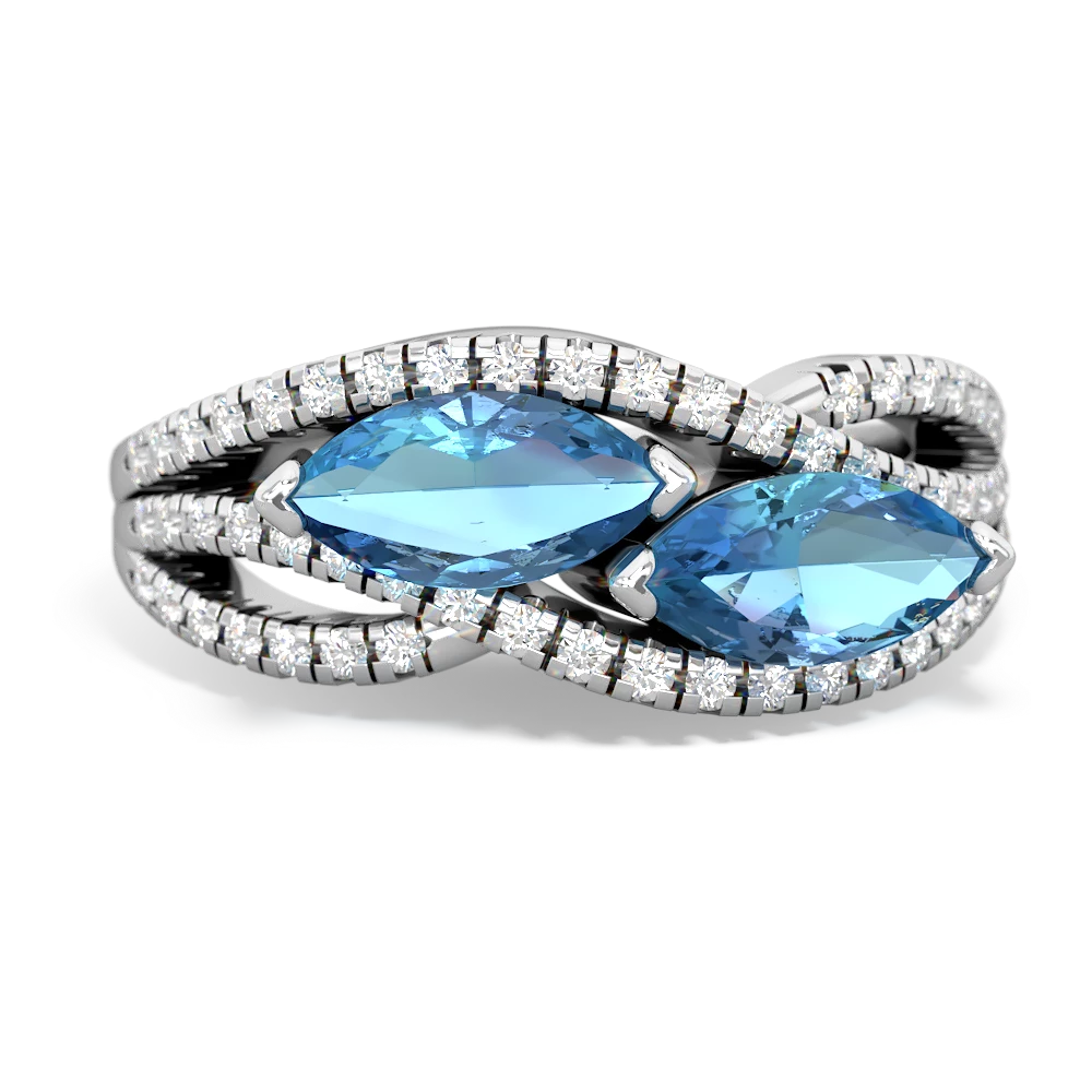 Blue Topaz Diamond Rivers 14K White Gold ring R3070