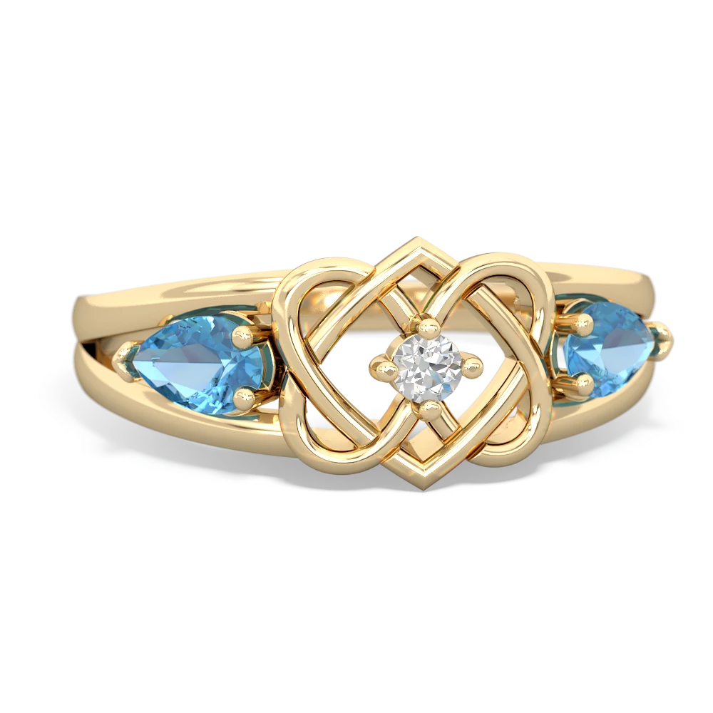 Blue Topaz Hearts Intertwined 14K Yellow Gold ring R5880