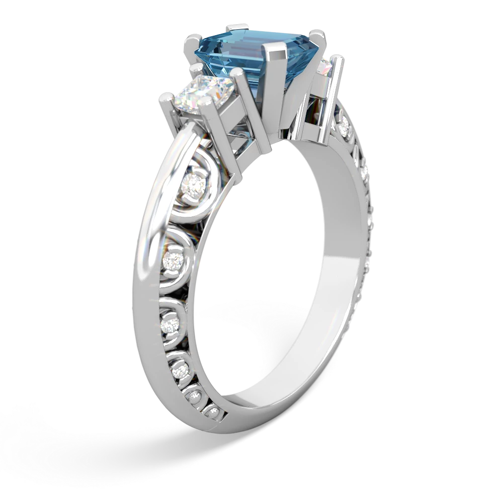 Blue Topaz Art Deco Diamond 7X5 Emerald-Cut Engagement 14K White Gold ring R20017EM