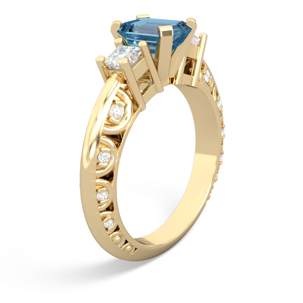 Blue Topaz Art Deco Diamond 7X5 Emerald-Cut Engagement 14K Yellow Gold ring R20017EM