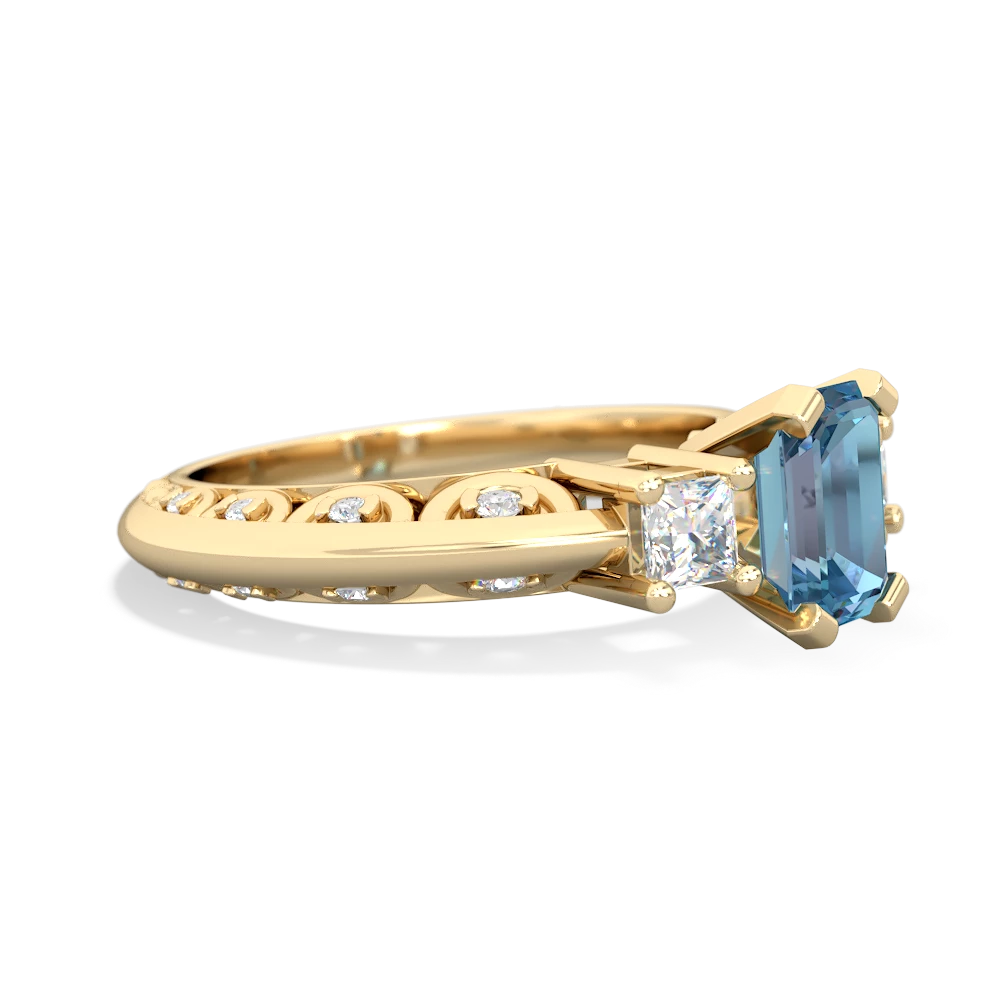 Blue Topaz Art Deco Diamond 7X5 Emerald-Cut Engagement 14K Yellow Gold ring R20017EM