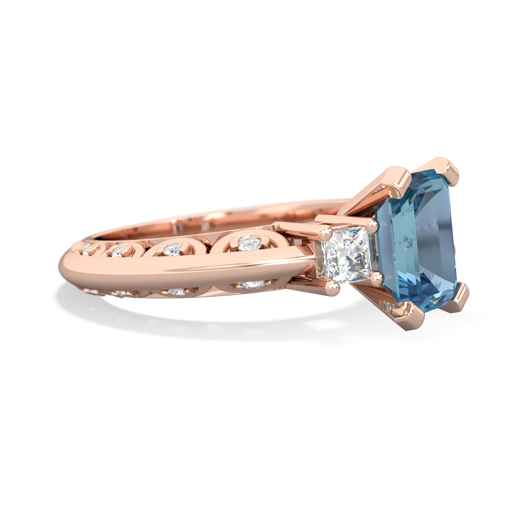 Blue Topaz Art Deco Diamond 8X6 Emerald-Cut Engagement 14K Rose Gold ring R20018EM