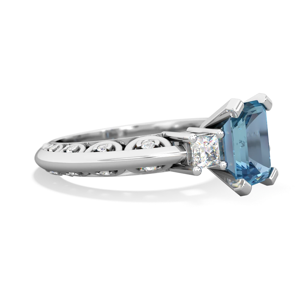 Blue Topaz Art Deco Diamond 8X6 Emerald-Cut Engagement 14K White Gold ring R20018EM