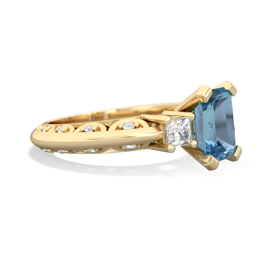 Blue Topaz Art Deco Diamond 8X6 Emerald-Cut Engagement 14K Yellow Gold ring R20018EM