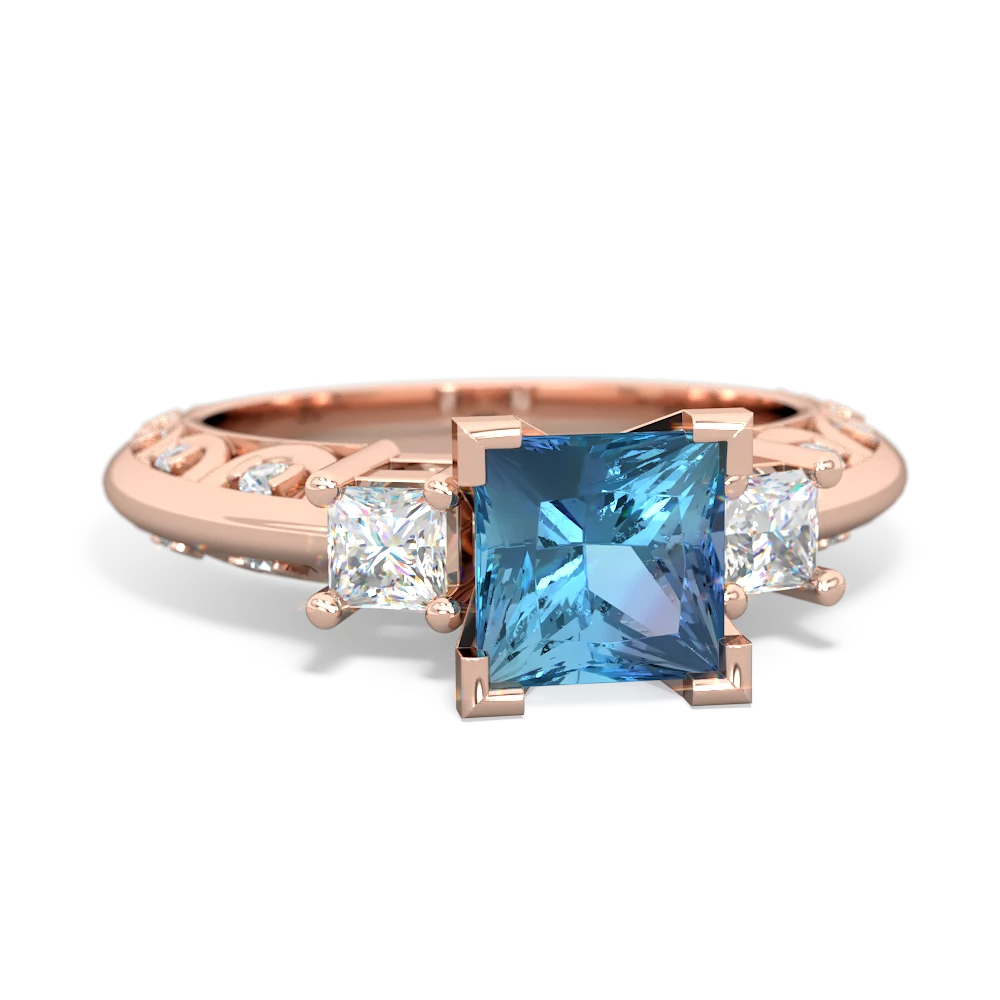 Blue Topaz Art Deco Diamond Engagement 6Mm Princess 14K Rose Gold ring R2001