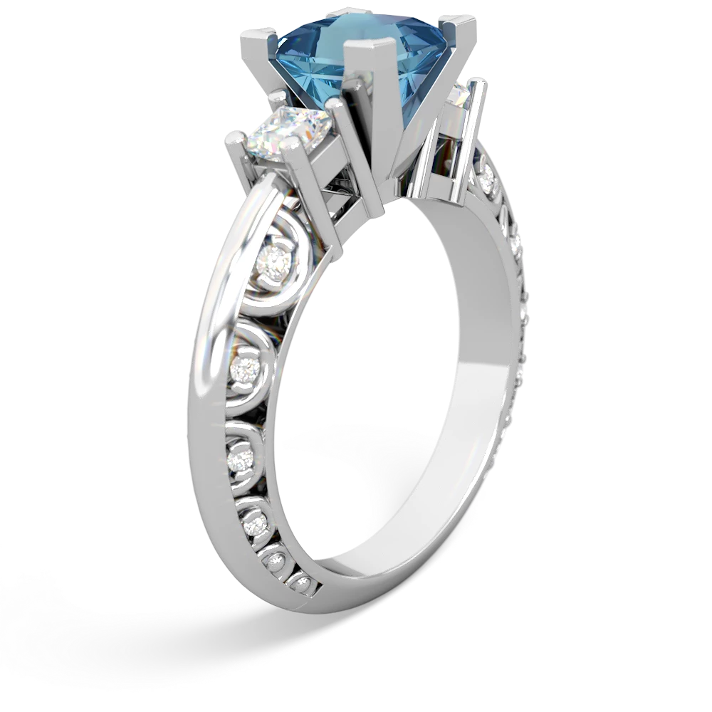 Blue Topaz Art Deco Diamond Engagement 6Mm Princess 14K White Gold ring R2001