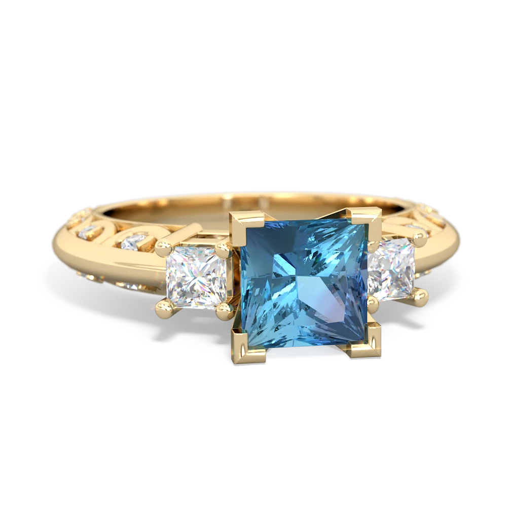 Blue Topaz Art Deco Diamond Engagement 6Mm Princess 14K Yellow Gold ring R2001