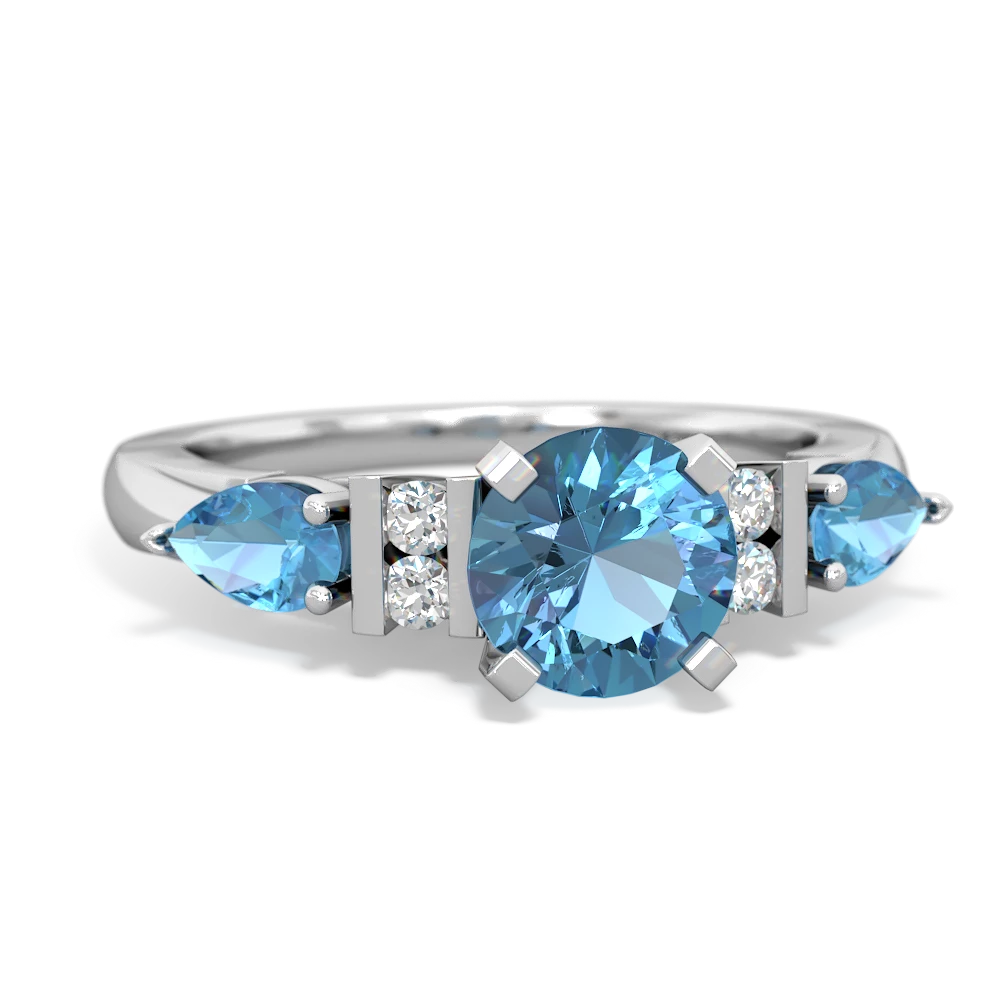 Blue Topaz 6Mm Round Eternal Embrace Engagement 14K White Gold ring R2005