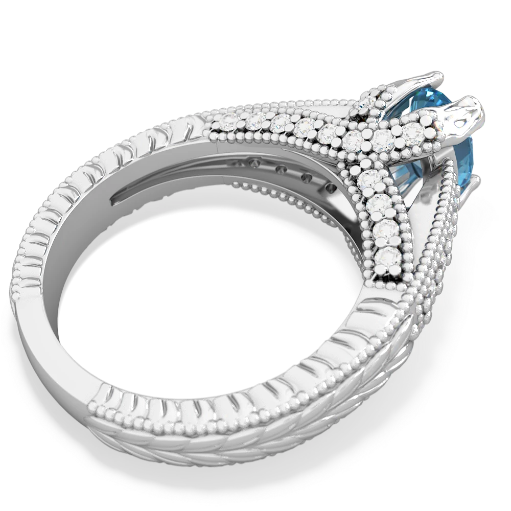Blue Topaz Antique Style 14K White Gold ring R2028 - front view