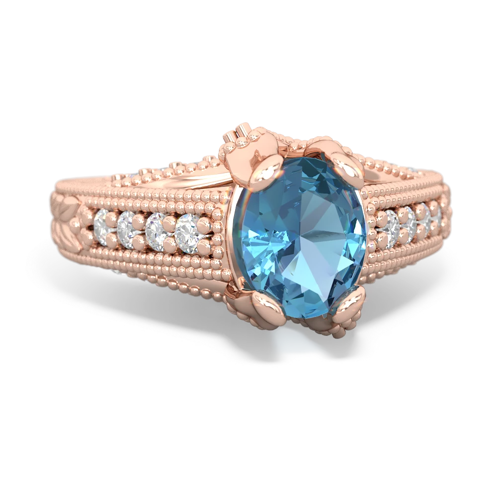 Blue Topaz Antique Style Milgrain Diamond 14K Rose Gold ring R2028