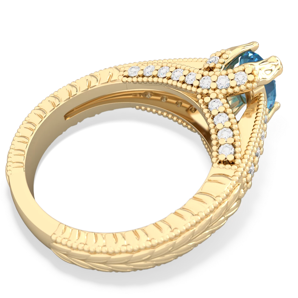 Blue Topaz Antique Style Milgrain Diamond 14K Yellow Gold ring R2028