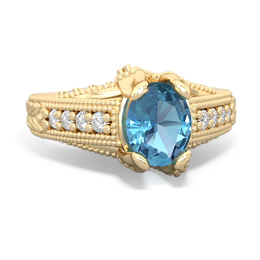 Blue Topaz Antique Style Milgrain Diamond 14K Yellow Gold ring R2028