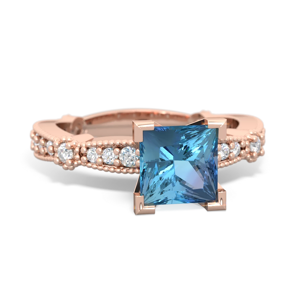 Blue Topaz Sparkling Tiara 6Mm Princess 14K Rose Gold ring R26296SQ