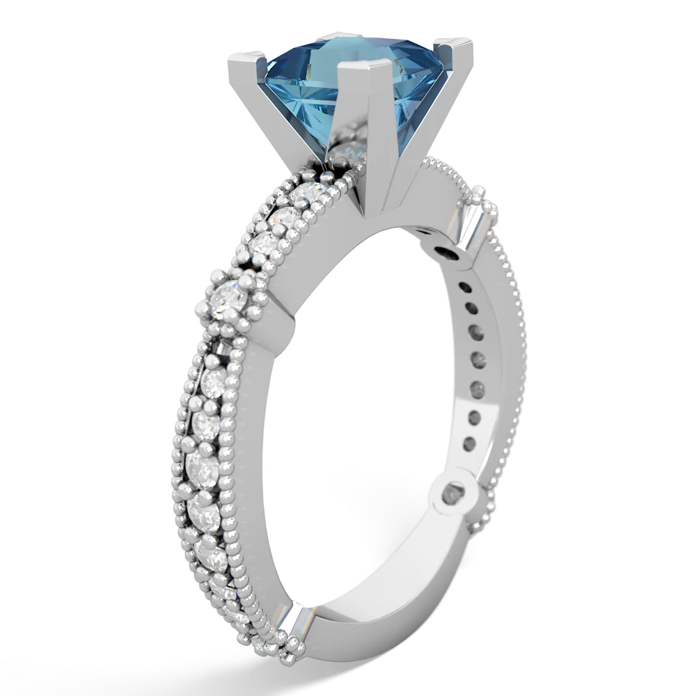 Blue Topaz Sparkling Tiara 6Mm Princess 14K White Gold ring R26296SQ