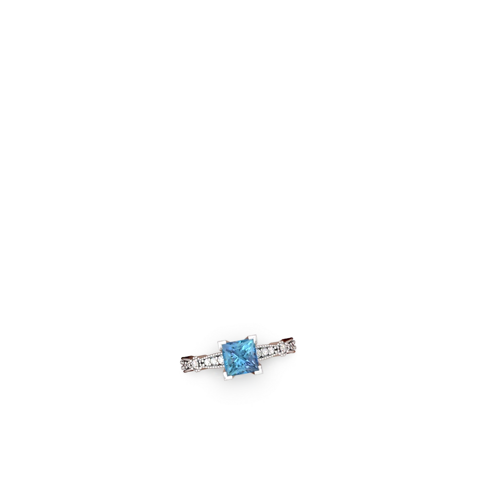 Blue Topaz Sparkling Tiara 6Mm Princess 14K White Gold ring R26296SQ