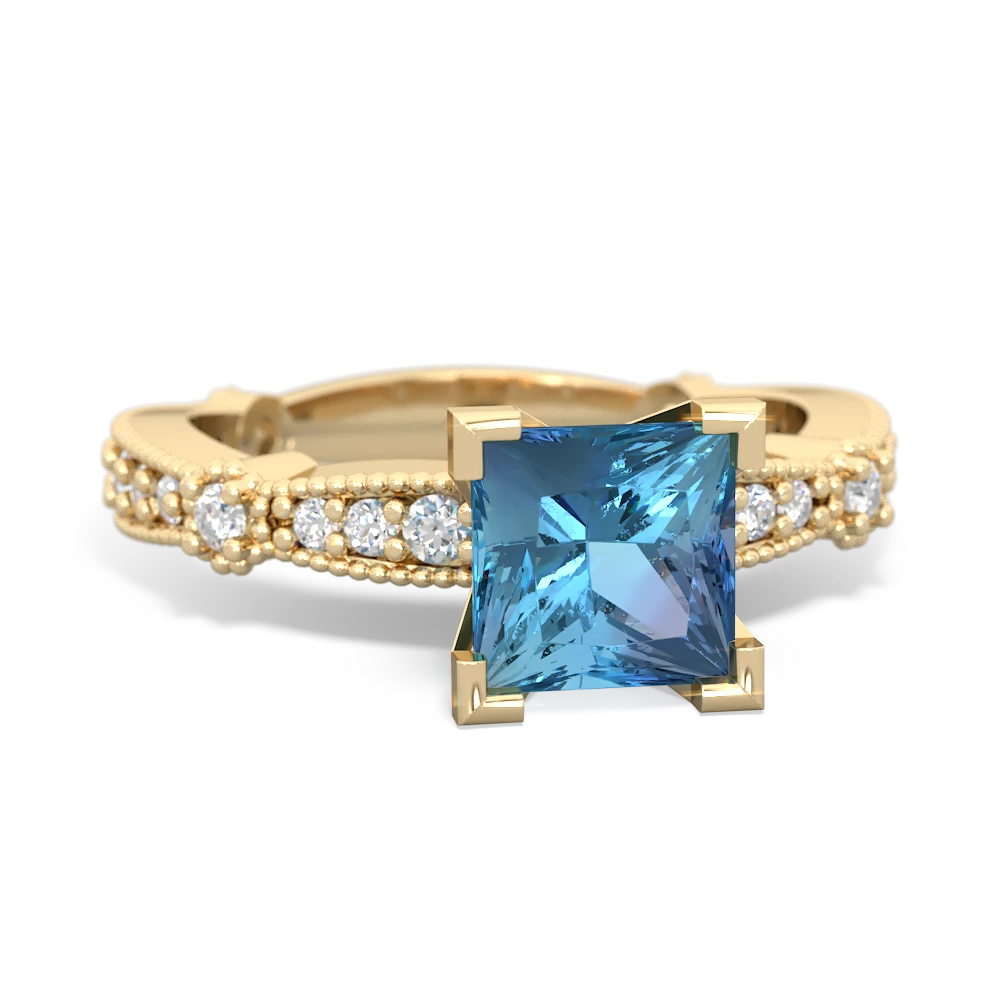 Blue Topaz Sparkling Tiara 6Mm Princess 14K Yellow Gold ring R26296SQ