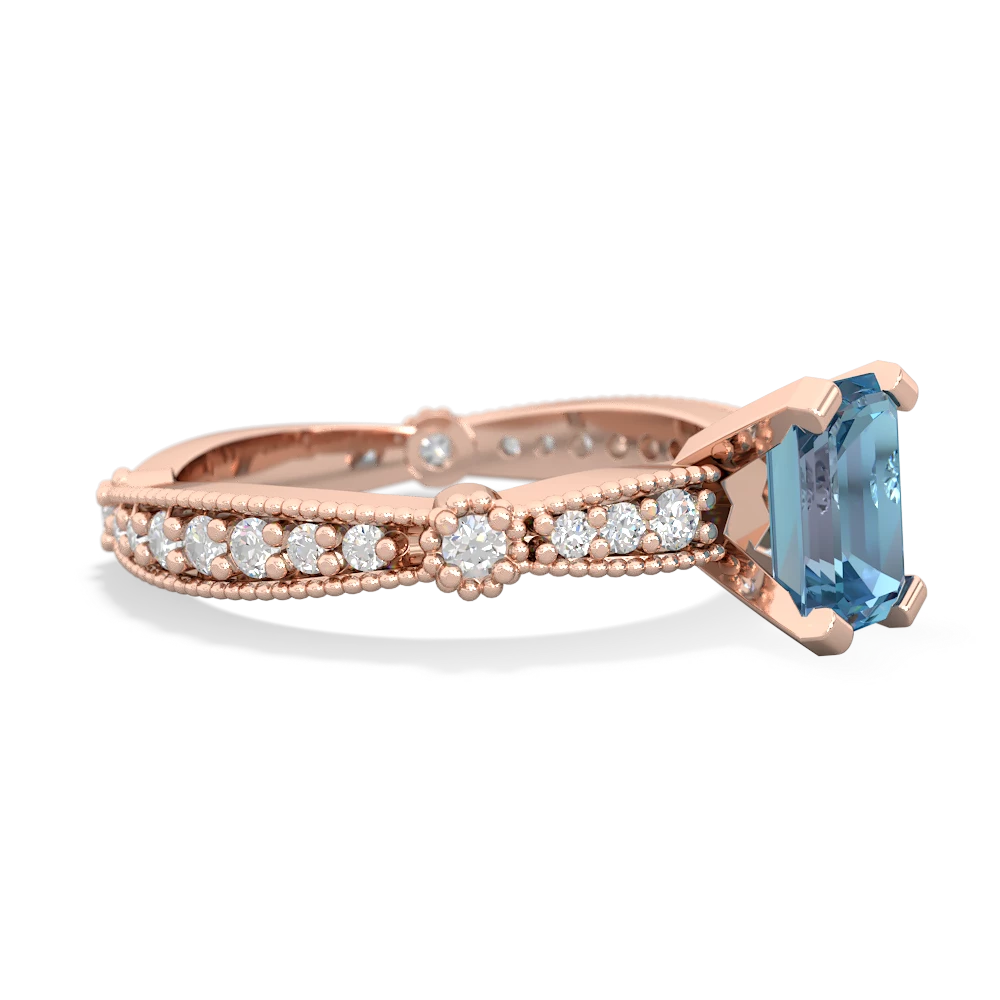 Blue Topaz Sparkling Tiara 7X5mm Emerald-Cut 14K Rose Gold ring R26297EM