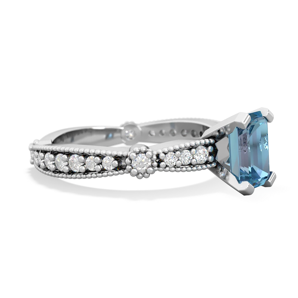 Blue Topaz Sparkling Tiara 7X5mm Emerald-Cut 14K White Gold ring R26297EM