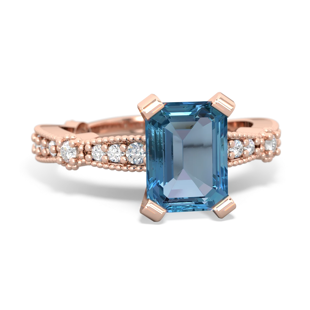 Blue Topaz Sparkling Tiara 8X6 Emerald-Cut 14K Rose Gold ring R26298EM