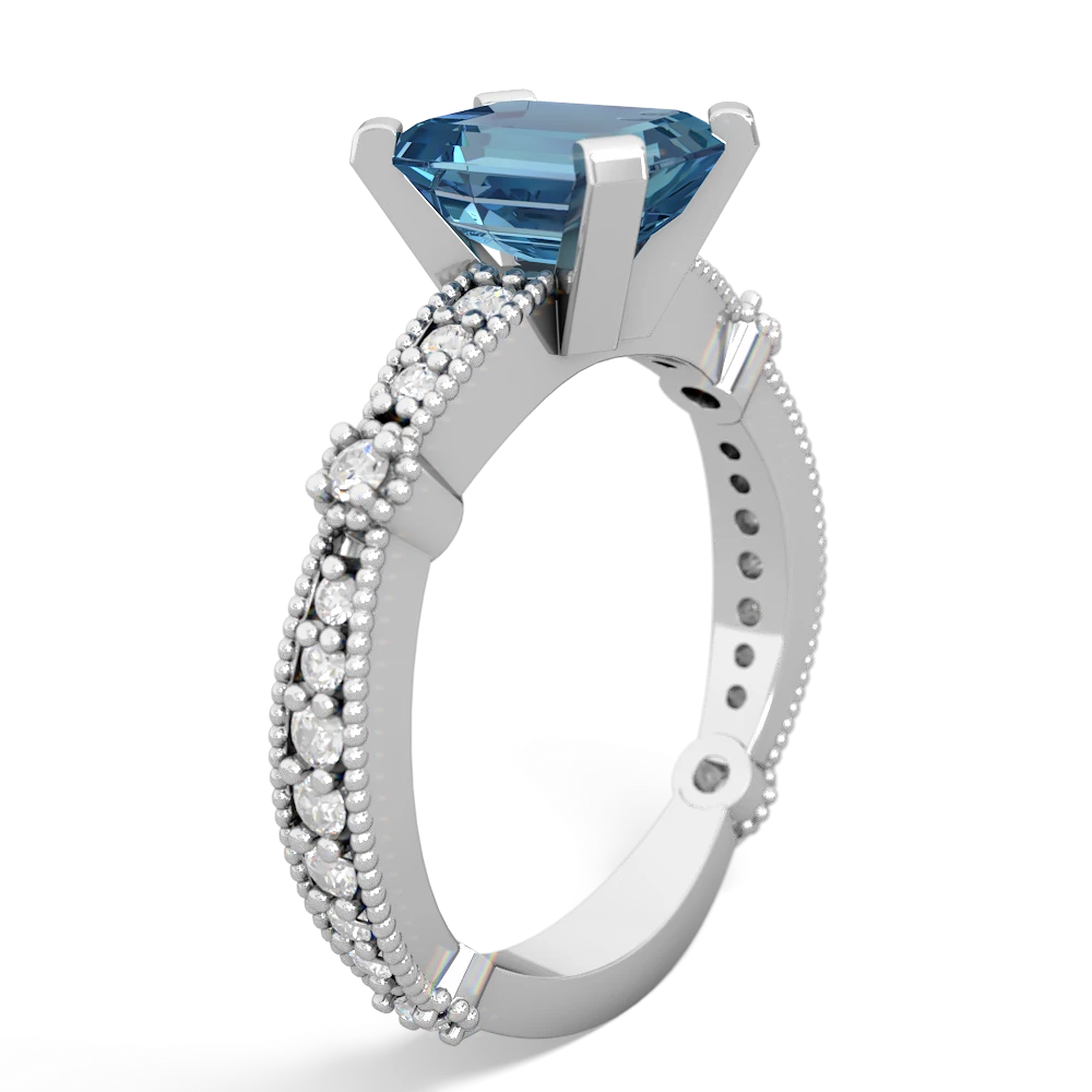 Blue Topaz Sparkling Tiara 8X6 Emerald-Cut 14K White Gold ring R26298EM