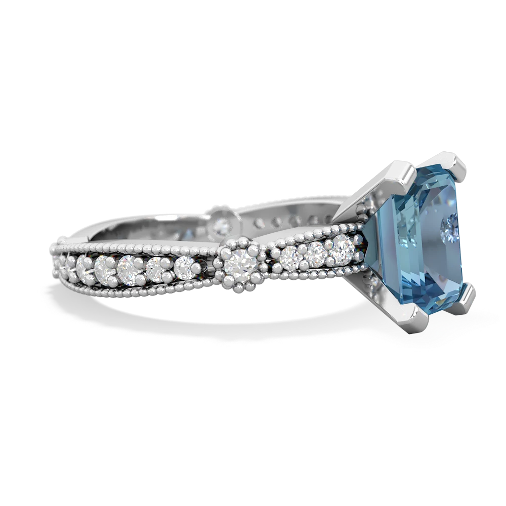 Blue Topaz Sparkling Tiara 8X6 Emerald-Cut 14K White Gold ring R26298EM