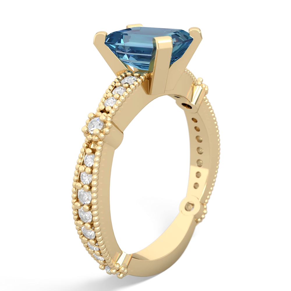 Blue Topaz Sparkling Tiara 8X6 Emerald-Cut 14K Yellow Gold ring R26298EM