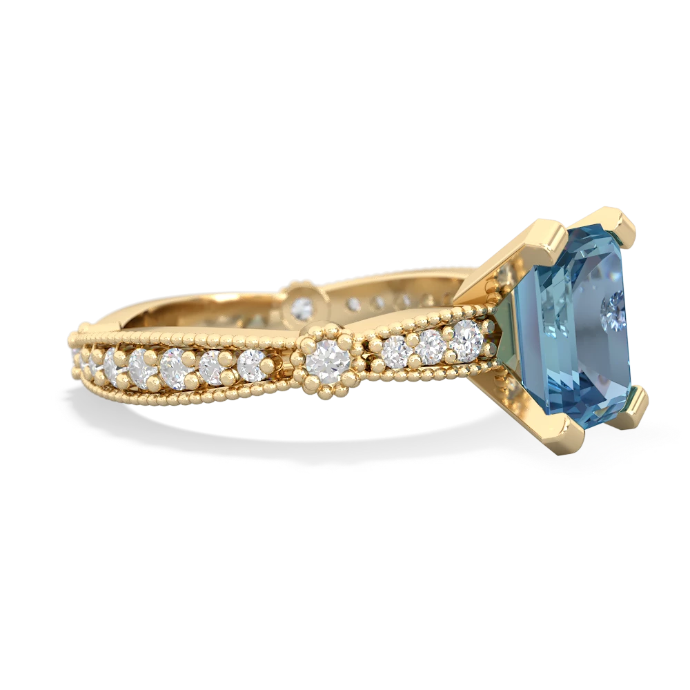 Blue Topaz Sparkling Tiara 8X6 Emerald-Cut 14K Yellow Gold ring R26298EM