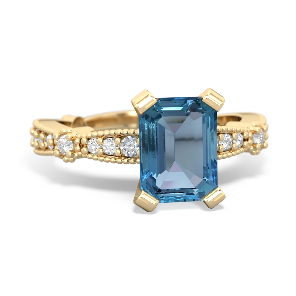 Blue Topaz Sparkling Tiara 8X6 Emerald-Cut 14K Yellow Gold ring R26298EM