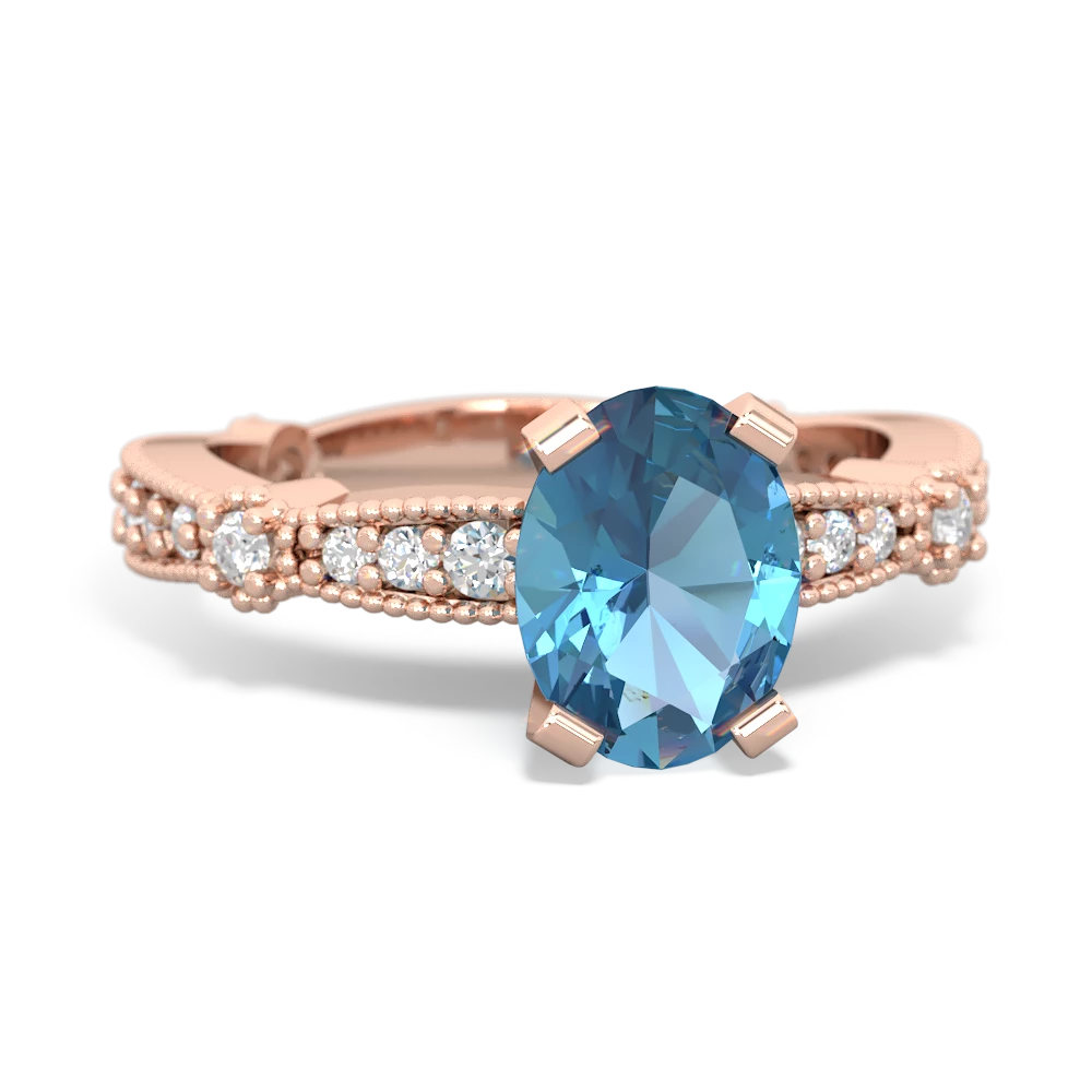 Blue Topaz Sparkling Tiara 8X6 Oval 14K Rose Gold ring R26298VL