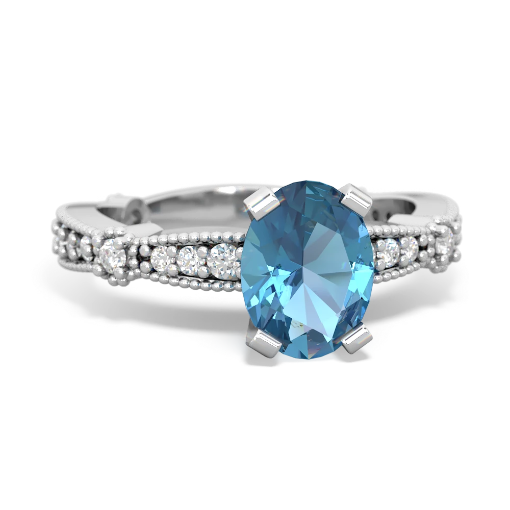 Blue Topaz Sparkling Tiara 8X6 Oval 14K White Gold ring R26298VL