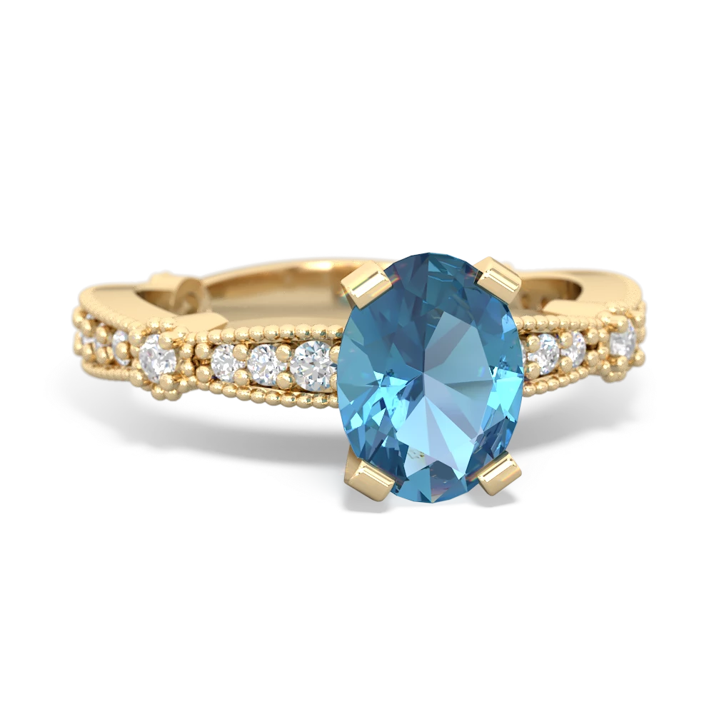 Blue Topaz Sparkling Tiara 8X6 Oval 14K Yellow Gold ring R26298VL