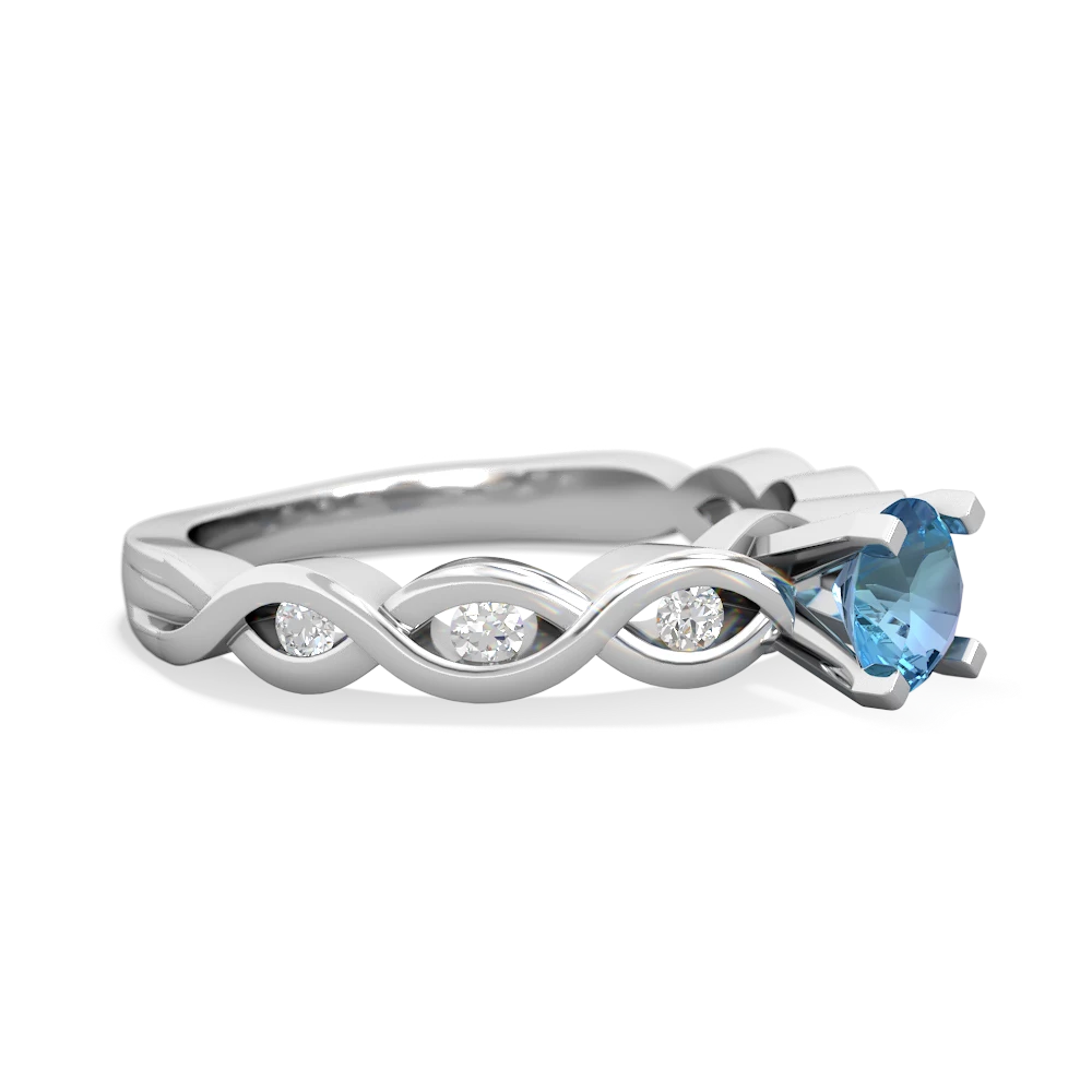 Blue Topaz Infinity 5Mm Round Engagement 14K White Gold ring R26315RD