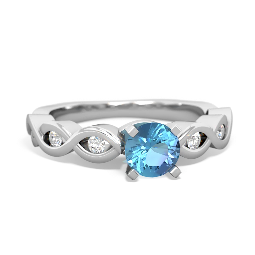 Blue Topaz Infinity 5Mm Round Engagement 14K White Gold ring R26315RD