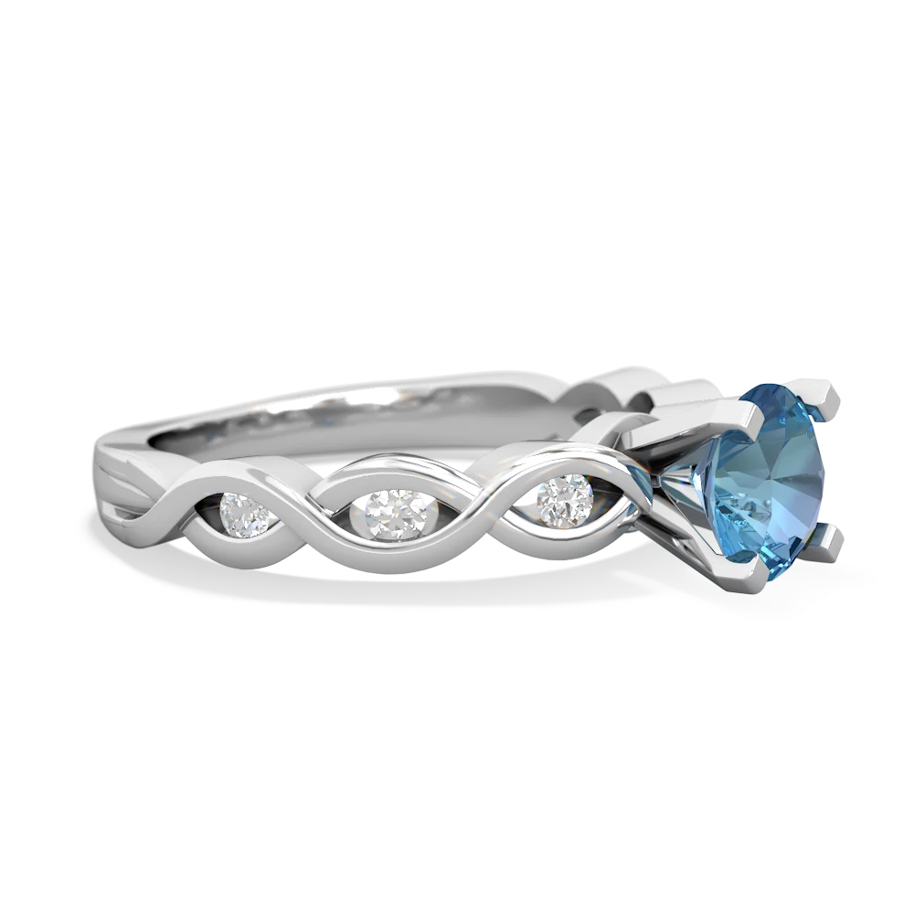 Blue Topaz Infinity 6Mm Round Engagement 14K White Gold ring R26316RD