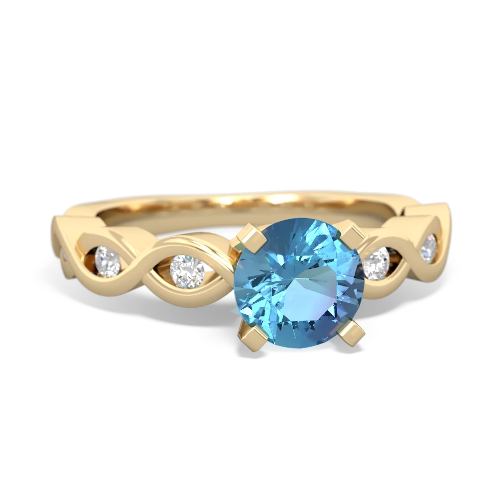 Blue Topaz Infinity 6Mm Round Engagement 14K Yellow Gold ring R26316RD