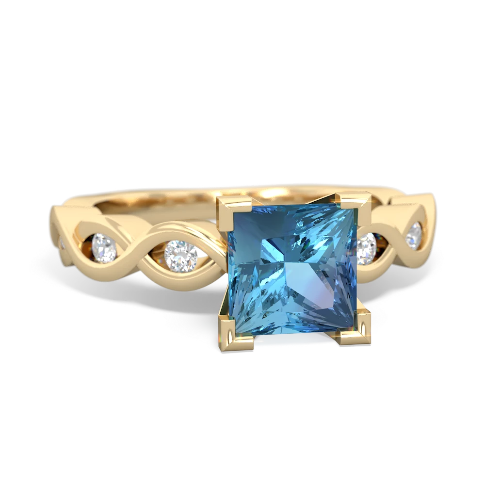 Blue Topaz Infinity 6Mm Princess Engagement 14K Yellow Gold ring R26316SQ